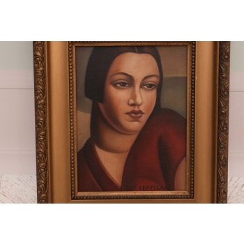 TAMARA De Łempicka - Portret Kobiety - Czerwona Suknia - Obraz Olejny