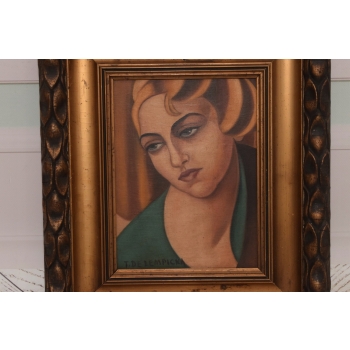 TAMARA De Łempicka - Portret Kobiety - Zielona Suknia - Obraz Olejny