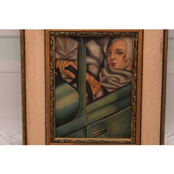 TAMARA De Łempicka - Kobieta w Bugatti - Art Deco - Stary Obraz Olejny