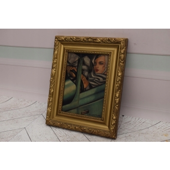 TAMARA De Łempicka - Kobieta w Bugatti - Art Deco - Stary Obraz Olejny
