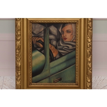 TAMARA De Łempicka - Kobieta w Bugatti - Art Deco - Stary Obraz Olejny