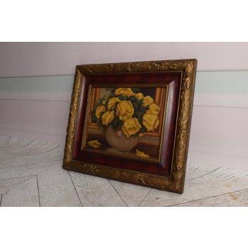 A. KARPIŃSKI - Żółte Kwiaty w Wazonie - Martwa Natura - Stary Obraz Olejny