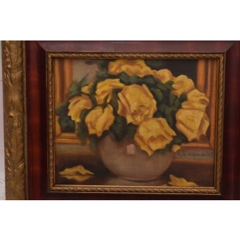A. KARPIŃSKI - Żółte Kwiaty w Wazonie - Martwa Natura - Stary Obraz Olejny