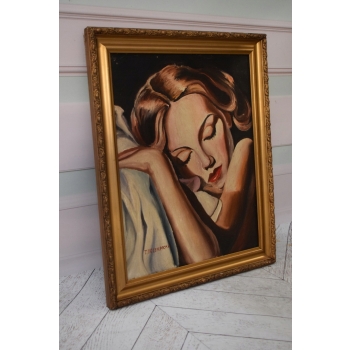 T De Łempicka - Portret Śpiącej Kobiety - Obraz Olejny Złota Rama