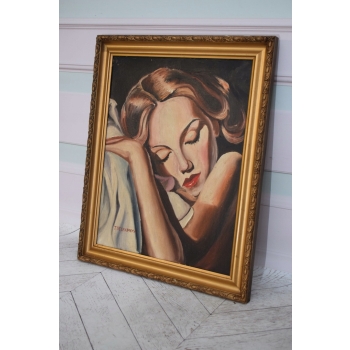 T De Łempicka - Portret Śpiącej Kobiety - Obraz Olejny Złota Rama