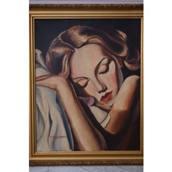 T De Łempicka - Portret Śpiącej Kobiety - Obraz Olejny Złota Rama