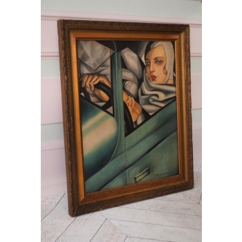 TAMARA De Łempicka - Kobieta w Bugatti - Art Deco - Stary Obraz Olejny