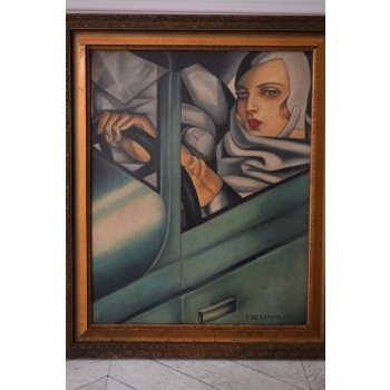 TAMARA De Łempicka - Kobieta w Bugatti - Art Deco - Stary Obraz Olejny