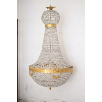 Żyrandol z Brązu - Brąz i Kryształy - Lampa Sufitowa - Barok 160cm fi 80