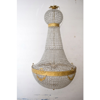 Żyrandol z Brązu - Brąz i Kryształy - Lampa Sufitowa - Barok 160cm fi 80