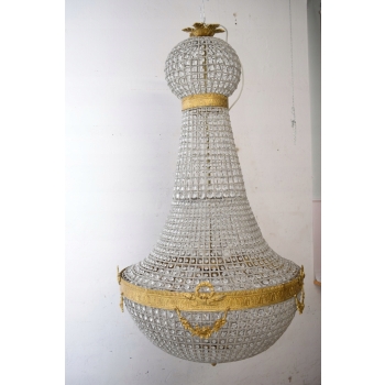 Żyrandol z Brązu - Brąz i Kryształy - Lampa Sufitowa - Barok 160cm fi 80
