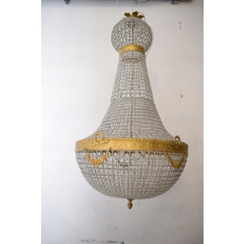 Żyrandol z Brązu - Brąz i Kryształy - Lampa Sufitowa - Barok 160cm fi 80