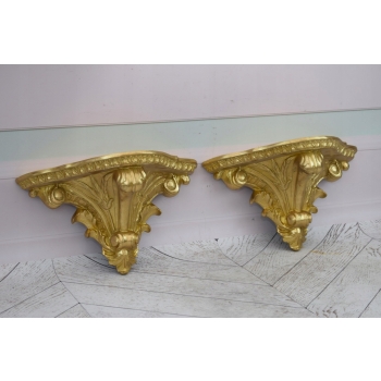 Para Złota Konsola na Ścianę - Półka na Ścianę - Dekor Ścienny - Art Deco