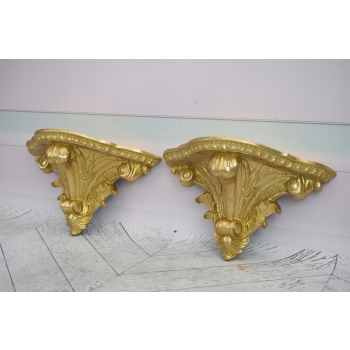 Para Złota Konsola na Ścianę - Półka na Ścianę - Dekor Ścienny - Art Deco