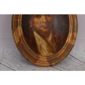 Obraz Olejny Owal - Portret Mężczyzny - Rysunek Facet w Kapeluszu #35
