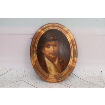 Obraz Olejny Owal - Portret Mężczyzny - Rysunek Facet w Kapeluszu #35