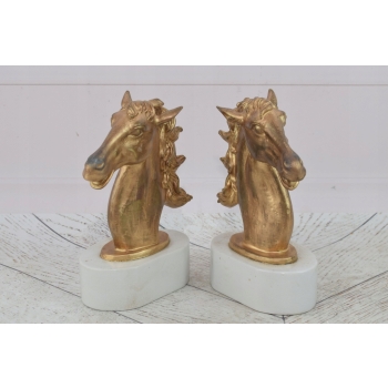 Przyciski Do Papieru - Podpórki Do Książek Koń Konie Mosiądz + Porcelana