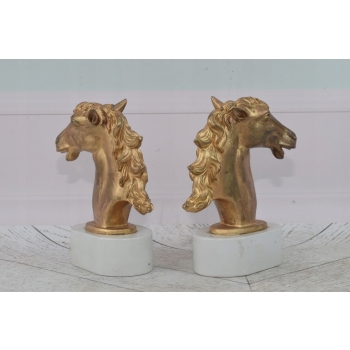 Przyciski Do Papieru - Podpórki Do Książek Koń Konie Mosiądz + Porcelana