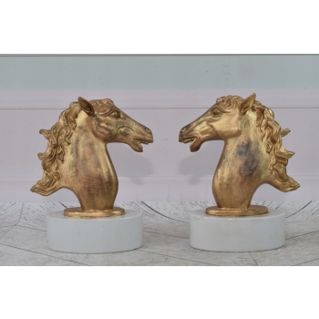 Przyciski Do Papieru - Podpórki Do Książek Koń Konie Mosiądz + Porcelana