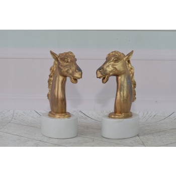 Przyciski Do Papieru - Podpórki Do Książek Koń Konie Mosiądz + Porcelana