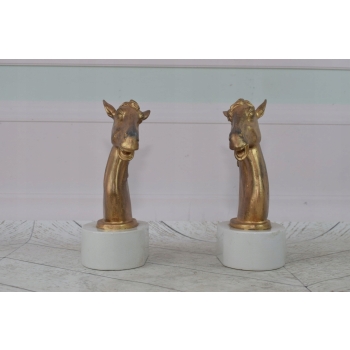Przyciski Do Papieru - Podpórki Do Książek Koń Konie Mosiądz + Porcelana