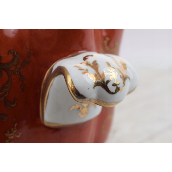 Czerwona Porcelanowa Misa - Waza Donica - Porcelana - Ptaki Bażanty Ozdoba