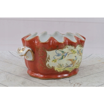 Czerwona Porcelanowa Misa - Waza Donica - Porcelana - Ptaki Bażanty Ozdoba