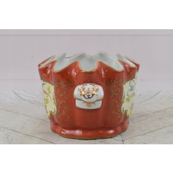 Czerwona Porcelanowa Misa - Waza Donica - Porcelana - Ptaki Bażanty Ozdoba