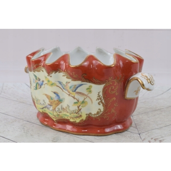 Czerwona Porcelanowa Misa - Waza Donica - Porcelana - Ptaki Bażanty Ozdoba