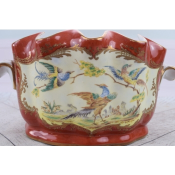 Czerwona Porcelanowa Misa - Waza Donica - Porcelana - Ptaki Bażanty Ozdoba