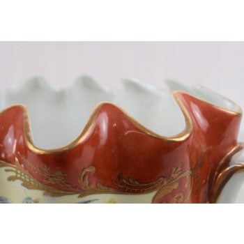 Czerwona Porcelanowa Misa - Waza Donica - Porcelana - Ptaki Bażanty Ozdoba