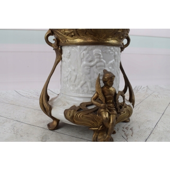 Pałacowy Porcelanowy Wazon z Przykrywką - Biała Waza - Porcelana + Brąz