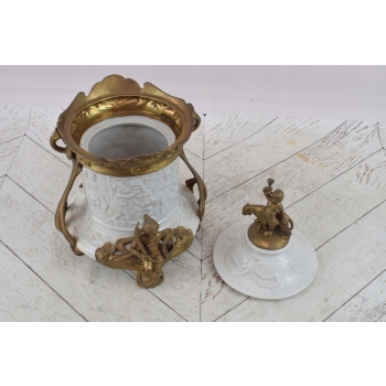 Pałacowy Porcelanowy Wazon z Przykrywką - Biała Waza - Porcelana + Brąz