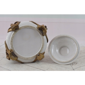 Pałacowy Porcelanowy Wazon z Przykrywką - Biała Waza - Porcelana + Brąz