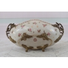 Biała Porcelanowa Patera - Misa Waza - Porcelana + Brąz - Różowe Kwiaty