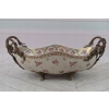 Biała Porcelanowa Patera - Misa Waza - Porcelana + Brąz - Różowe Kwiaty