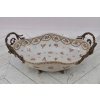 Biała Porcelanowa Patera - Misa Waza - Porcelana + Brąz - Różowe Kwiaty