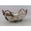 Biała Porcelanowa Patera - Misa Waza - Porcelana + Brąz - Różowe Kwiaty