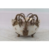 Biała Porcelanowa Patera - Misa Waza - Porcelana + Brąz - Różowe Kwiaty