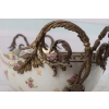 Biała Porcelanowa Patera - Misa Waza - Porcelana + Brąz - Różowe Kwiaty