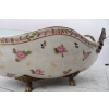 Biała Porcelanowa Patera - Misa Waza - Porcelana + Brąz - Różowe Kwiaty