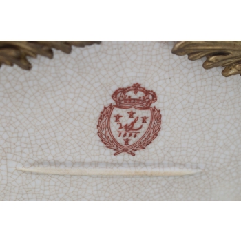 Biała Porcelanowa Patera - Misa Waza - Porcelana + Brąz - Różowe Kwiaty