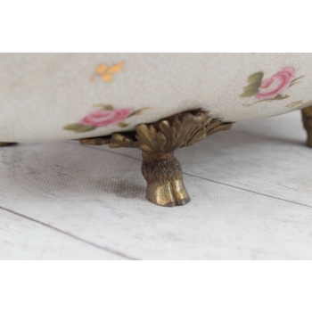 Biała Porcelanowa Patera - Misa Waza - Porcelana + Brąz - Różowe Kwiaty