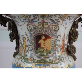 Porcelanowa Waza - Amfora Wazon - Porcelana + Brąz - Rysunki Zdobienia