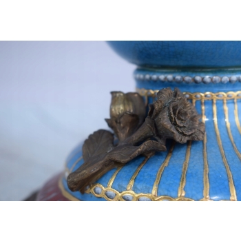 Porcelanowa Waza - Amfora Wazon - Porcelana + Brąz - Rysunki Zdobienia