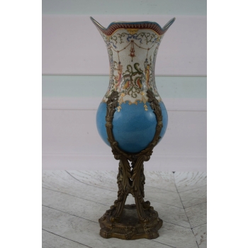 Porcelanowa Waza - Amfora Wazon - Porcelana + Brąz - Kolorowe Zdobienia