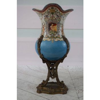 Porcelanowa Waza - Amfora Wazon - Porcelana + Brąz - Kolorowe Zdobienia