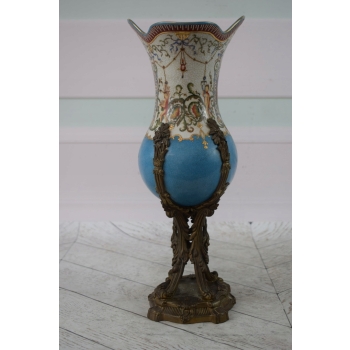 Porcelanowa Waza - Amfora Wazon - Porcelana + Brąz - Kolorowe Zdobienia