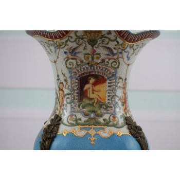 Porcelanowa Waza - Amfora Wazon - Porcelana + Brąz - Kolorowe Zdobienia