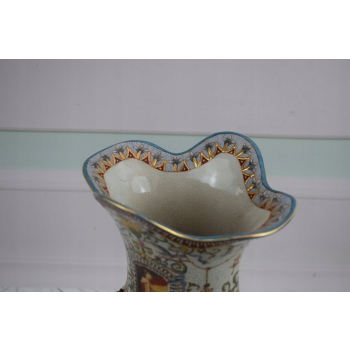 Porcelanowa Waza - Amfora Wazon - Porcelana + Brąz - Kolorowe Zdobienia